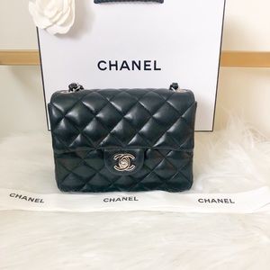 AUTHENTIC CHANEL MINI FLAP-SQUARE LAMBSKIN